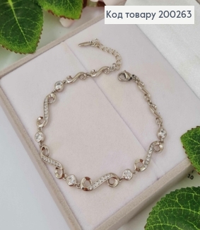 Браслет родований, плетіння Завитками в камінцях 17+3см, Xuping 200263 фото