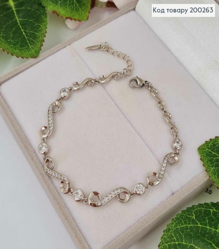 Браслет родований, плетіння Завитками в камінцях 17+3см, Xuping 200263 фото 1