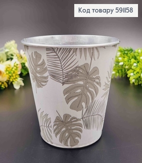 Відерце-кашпо, метал, білого кольору з листочками, висота 12см, Польща 591158 фото