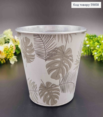 Відерце-кашпо, метал, білого кольору з листочками, висота 12см, Польща 591158 фото 1