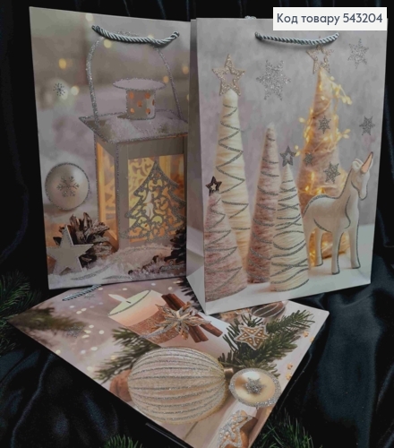 Пакет бумажный Новогодний принт с блеском, 32*26*10см, в ассортименте 543204 фото 1