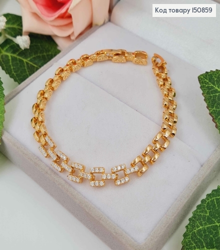 Браслет Большое якорное плетение, в камнях, 17+2 см, Xuping 18K 150859 фото 1