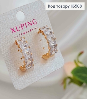 Серьги кольца 2см, с прямоугольными камешками, шир.5мм, Xuping 18K 116568 фото