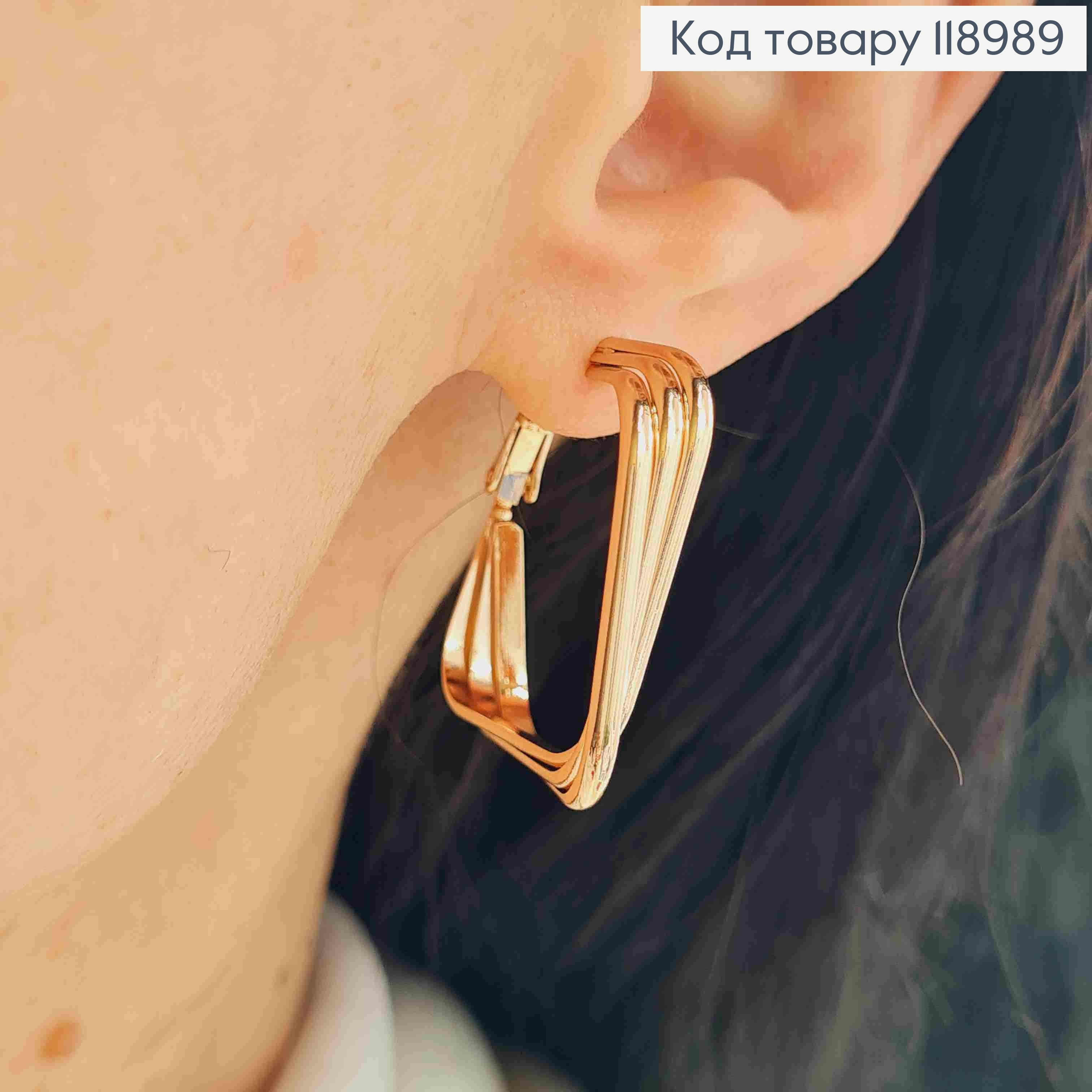 Серьги квадратные, длина 2,9см, Xuping 18K 118989 фото 3