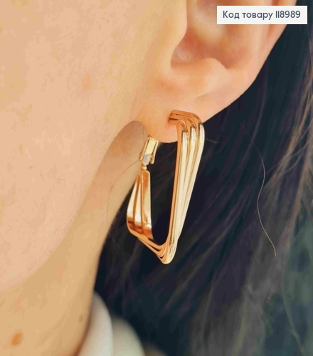 Серьги квадратные, длина 2,9см, Xuping 18K 118989 фото 3