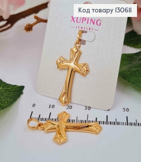 Крестик простой с резьбой, размери 3*2см, Xuping 18K 130611 фото