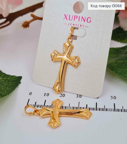 Крестик простой с резьбой, размери 3*2см, Xuping 18K 130611 фото 1