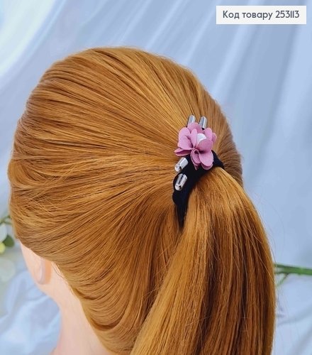 Резинка черная двойная, с цветочком в асорт. и жемчужиной 253113 фото 2