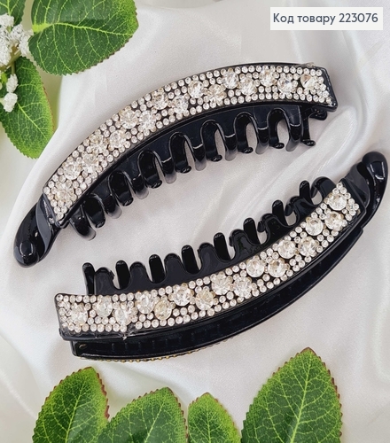 Заколка банан, пластик с пружиной, черный в камушках 13см. 223076 фото 1