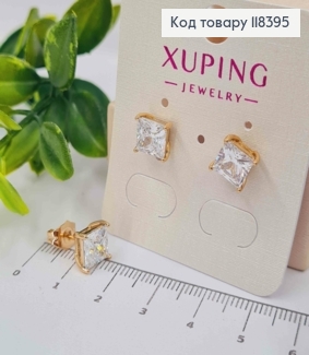 Сережки гвіздкии з Блискучим Квадратним каменем, 0,8*0,8мм, Xuping 18К 118395 фото