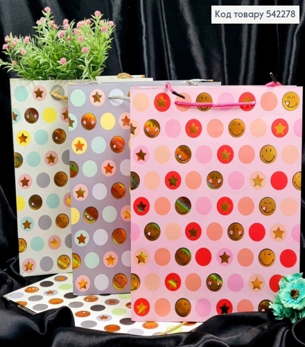 Пакет бумажный с принтом "Смайлики и Звездочки", 32*26*10см, в ассортименте 542278 фото 1