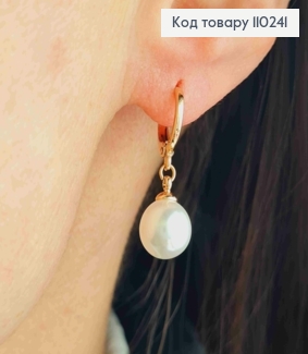 Серьги кольца с подвесной жемчужиной, размер 1,1+0,9м, Xuping 18K. 110241 фото