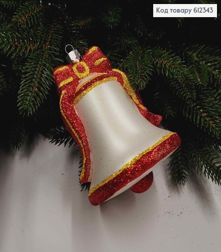 Новогодняя фигура КОЛОКОЛЬЧИК, БЕЛЫЙ +красно золотой ободок, размер 11*9см, Украина 612343 фото 1