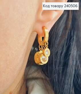 Серьги кольца, золотого цвета, С подвесками Римские часы, сталь Stainless Steel 260024 фото