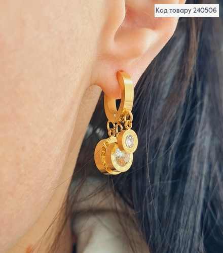 Серьги кольца, золотого цвета, С подвесками Римские часы, сталь Stainless Steel 260024 фото 1