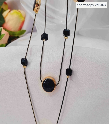 Біжутерія на шию подвійна з круглими та квадратними бусинами, 80+6м, Чорного кольору 236463 фото 2