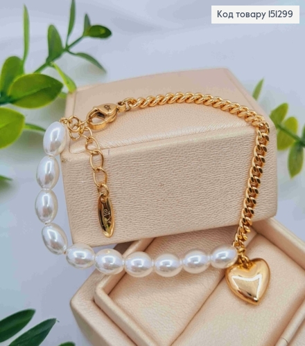 Браслет з підвіскою "Серце" комбіноване плетіння, довжина 17+3см, Xuping 18K 151299 фото 2