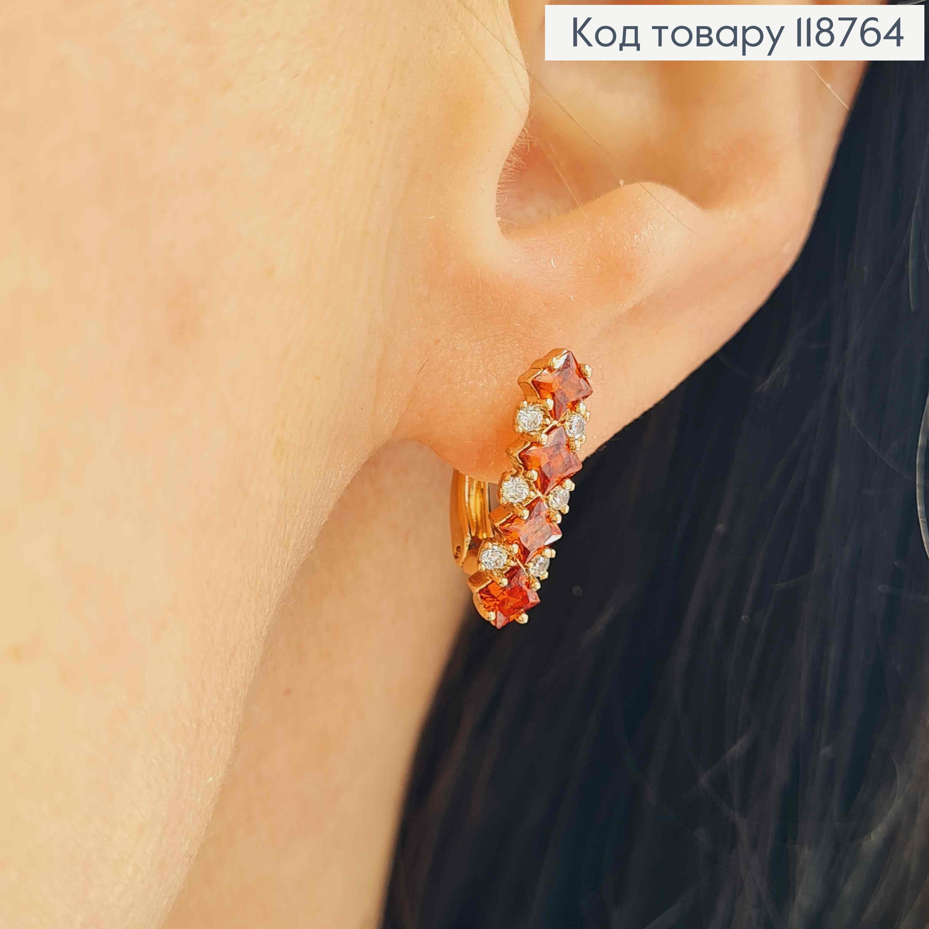 Серьги "Кетлин" с украшенными Красными камешками, 1,7см, английская застежка, Xuping 18k. 118764 фото 1