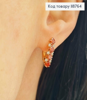 Серьги "Кетлин" с украшенными Красными камешками, 1,7см, английская застежка, Xuping 18k. 118764 фото