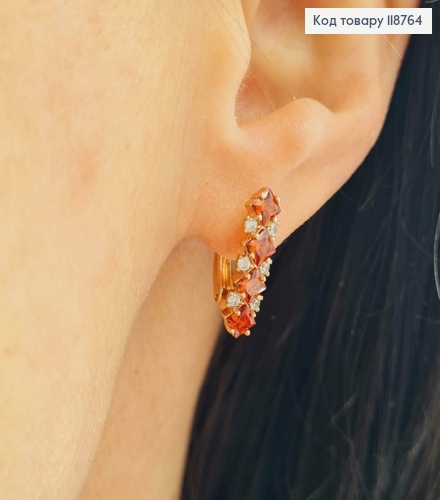 Серьги "Кетлин" с украшенными Красными камешками, 1,7см, английская застежка, Xuping 18k. 118764 фото 1