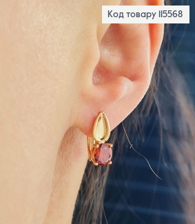 Сережки "Пелюсточка" з червоним камінцем, 1,5см, англ. заст. Xuping 18K 115568 фото