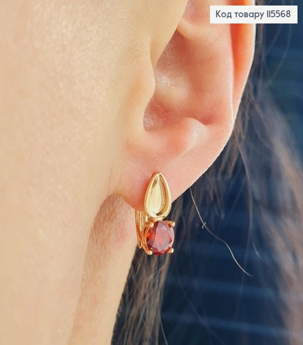 Сережки "Пелюсточка" з червоним камінцем, 1,5см, англ. заст. Xuping 18K 115568 фото 1