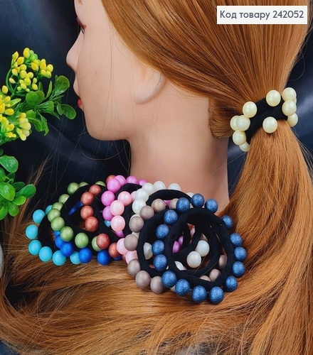 Резинка черная микрофибра 5,5см с бусинками ПАСТЕЛЬ в асортименте  242052 фото 1