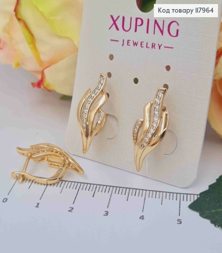 Серьги "Пламя" украшены камешками, 2,3см, английская застежка, Xuping 18K 117964 фото 2