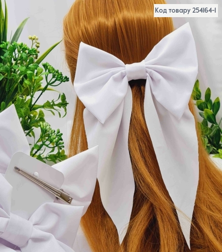 Бант БЕЛОГО цвета, на заколке 7,5см, стрейч котон, размер 14,5*21см, Украина. 254164-1 фото 1