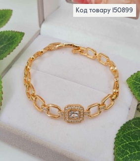 Браслет, плетение якорными пластинками, с квадратным камешком в оправе, 17+2см, Xuping 18К 150899 фото