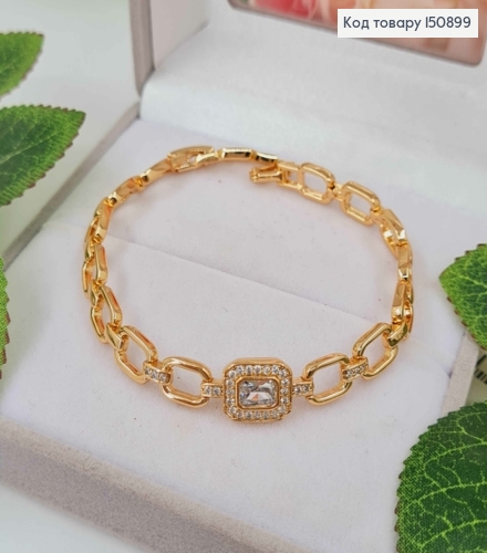 Браслет, плетение якорными пластинками, с квадратным камешком в оправе, 17+2см, Xuping 18К 150899 фото 1