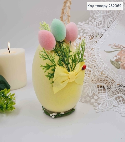 Пасхальная композиция, страусиное яйцо ЖЕЛТОГО цвета, 15*10см 282069 фото 1