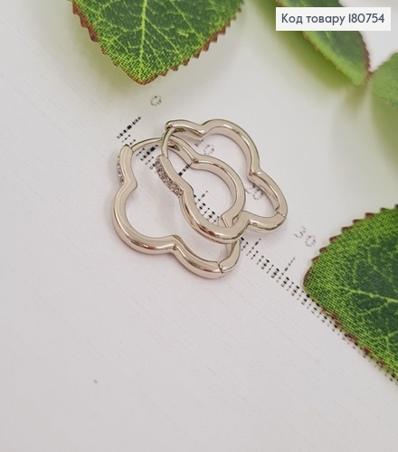 Сережки родированые кольца Клевер с камнями, 2*2см, Xuping 180754 фото 1