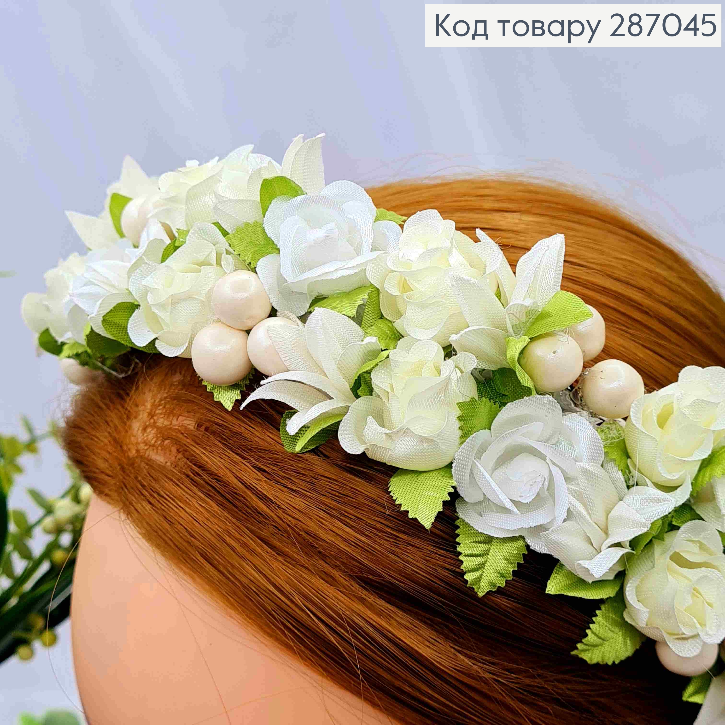 Обруч-віночок, плетений,  Троянди з Калиною, КРЕМОВОГО кольору, ручна робота, Україна 287045 фото 2