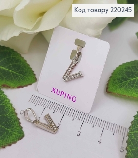 Кулон родований, Буква "V" в камінцях, 1см, Xuping  220245 фото