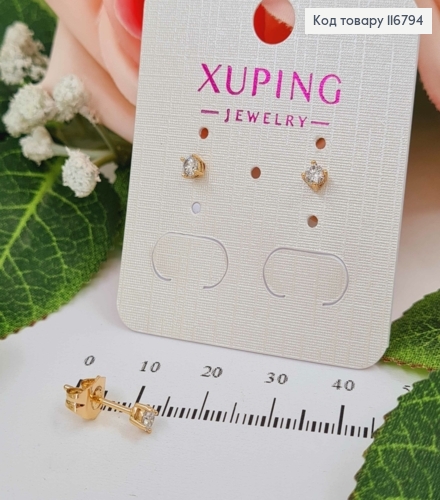 Сережки гвоздики, з Білим камінцем, 3мм, Xuping 18K 116794 фото 1