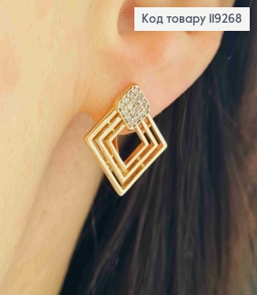 Серьги "Ромб" с Блестящими камешками, длина 1,7см, английская застежка, Xuping 18K 119268 фото