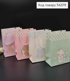 Пакет бумажный, в пастельных тонах с животными, с шахматным принтом, в ассорт. 17*14см 542178 фото