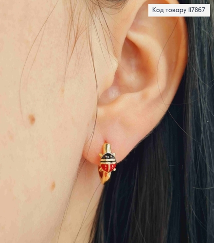 Серьги кольца, "Божья коровка", диаметр 1,3см, Xuping 18K 117867 фото 3