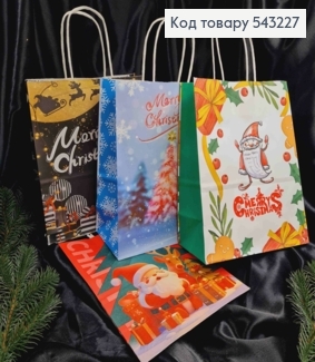 Пакет крафтовый Новогодний "Merry Christmas" в ассортименте, 27*21,5*11см 543227 фото