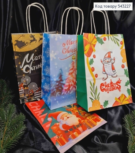 Пакет крафтовый Новогодний "Merry Christmas" в ассортименте, 27*21,5*11см 543227 фото 1