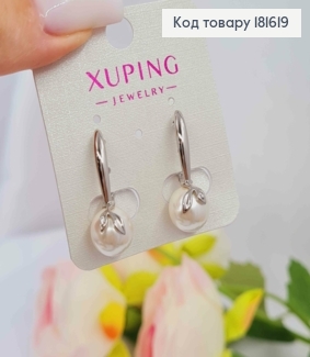 Серьги родованные с жемчужиной и листочком, 2,5см, англ. зам., Xuping 181619 фото