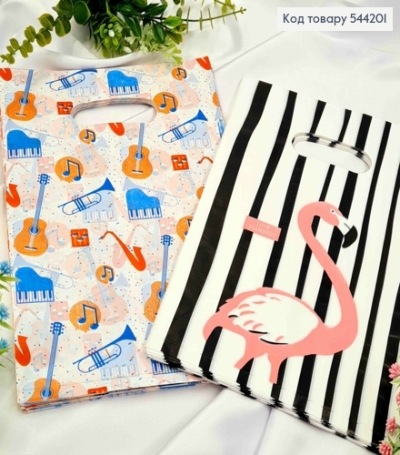 Пакет полиэтиленовый с принтом "Музыкальные инструменты" и "Flamingo" в ассортименте, 100шт/уп, 30*20см 544201 фото 1