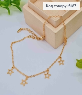 Браслет на ногу с подвесками "Звездочки", длина 22+6см, Xuping 18K 151187 фото