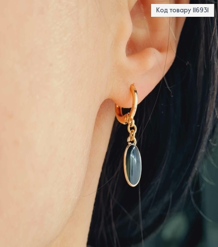 Серьги кольца 1см, с подвеской овальной пластинкой, с черной эмалью, 1,7см, Xuping 18K 116931 фото 2