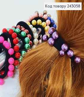 Резинка чорна з великими перлинками кольоровими 10 шт / уп ціна за уп. 243058 фото