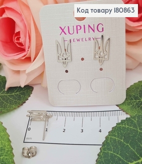 Сережки родированые гвоздики Герб ТРИЗУБ, 1,5*0,8см, Сережки гвіздки Герб ТРИЗУБ, 1,5*0,8см, Xuping 180863 фото