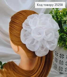 Резинка, Бант Белый, Органза, с блестящей лентой и блестящей окантовкой, 13см, руч, укр. 25258 фото