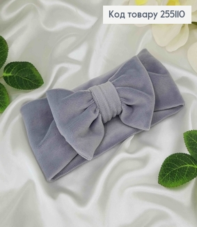 Повязка Бант, мягкий велюр, детская, СИЗЫЙ, 20*9см, ручная работа, Украина. 275068 фото