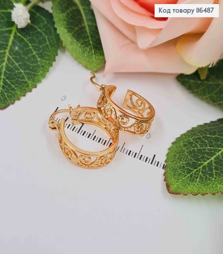 Серьги кольца 2см, ажурные, шир.5мм, Xuping 18K 116487 фото 1